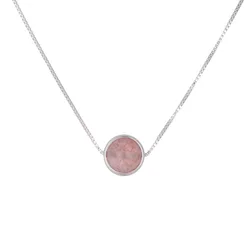 Trendy Simple Round Ball Pink Strawberry Quartz Platinum Plated Ladies Pendant Necklaces Jewelry Women Short Box Chains