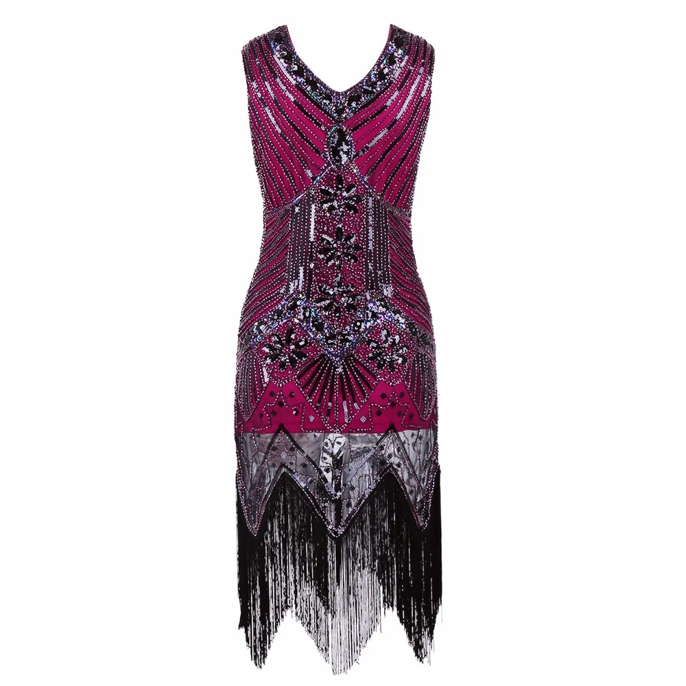 Great Gatsby Dress Women Sequined Dress V Neck Beaded Sequined Art Deco Flapper Dress 1920s Vintage Party Dresses Sexy Club image 3