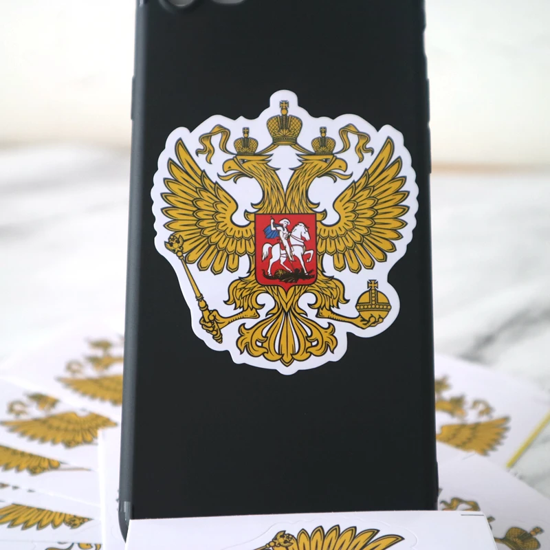 

8pcs 6*6.5cm Coat of Arms of Russia funny car sticker colorful decal PVC print car auto stickers for car bumper window car