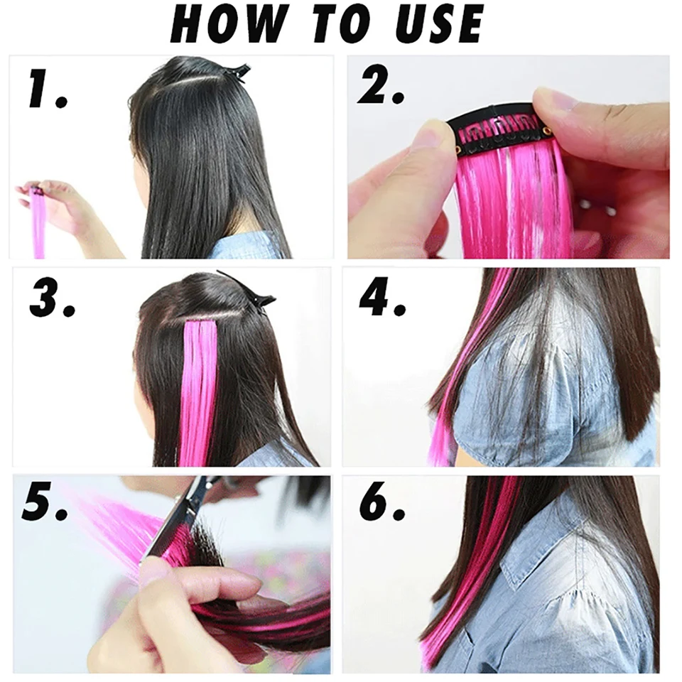 AOSI Lange Gerade Farbige Highlight Synthetische Haar Extensions Clip In Einem Stück Regenbogen Streak Rosa Haar Stränge Für Frauen Mädchen