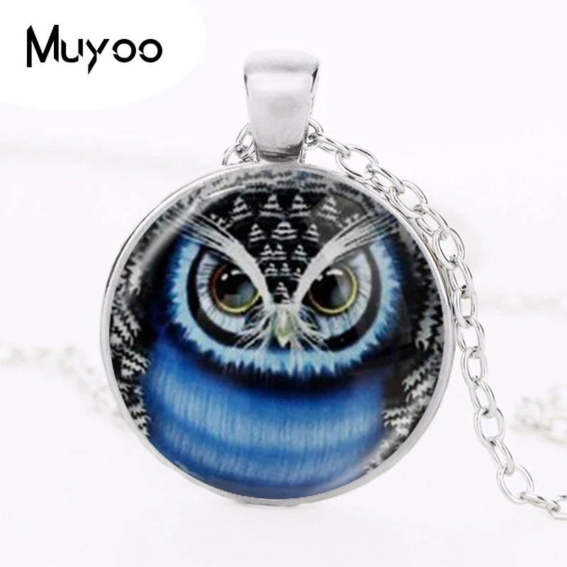 White Owl Necklace Green Eye Jewelry Glass Cabochon Time Gem Pendant Bird Picture Sweater Necklace Women Fashion Jewellery HZ1