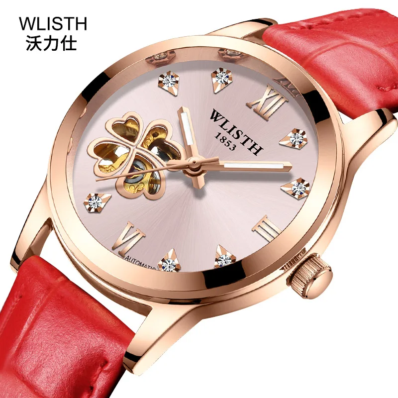 Fashion Wlisth Brand Lady Automatic Mechanical Watch Tourbillon Clock Leather Casual Business Retro Wristwatches Relojes Hombre