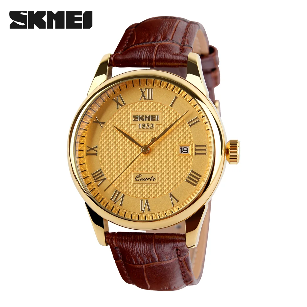 SKMEI-Montre habillée étanche pour homme, style britannique, affaires, montres décontractées, affichage de la date à quartz, montres-bracelets de