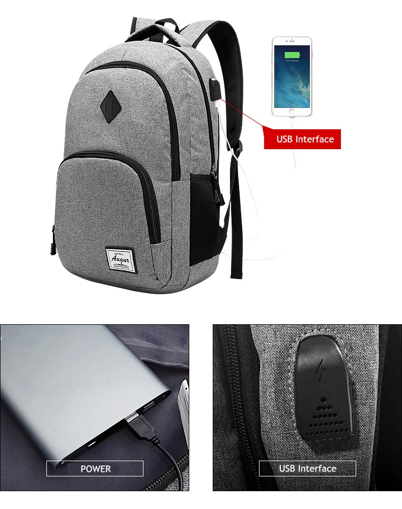 AUGUR USB Unisex Design Backpack Book Bags School Backpack Casual Rucksack Daypack Oxford Canvas Laptop Fashion Man Backpacks