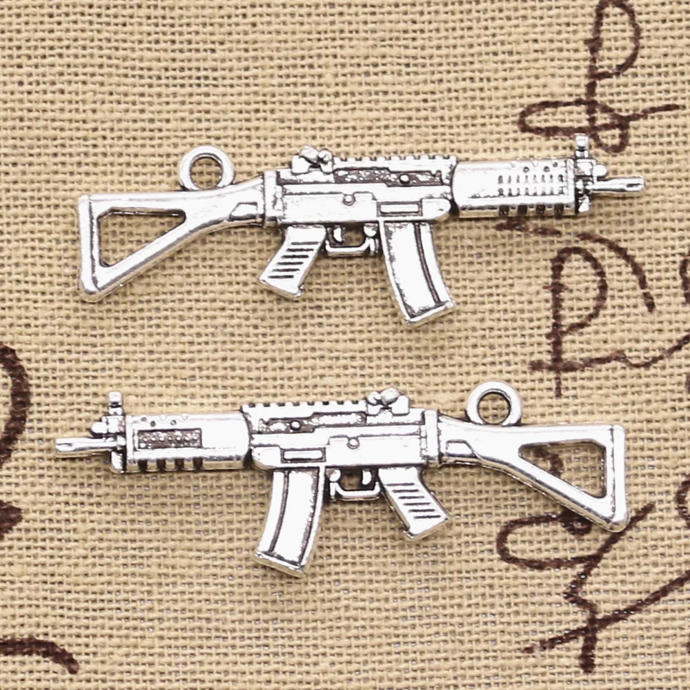 5pcs Charms Machine Gun Assault Rifle 45x13mm Antique Pendant Fit Vintage Tibetan Silver Color DIY Handmade Jewelry