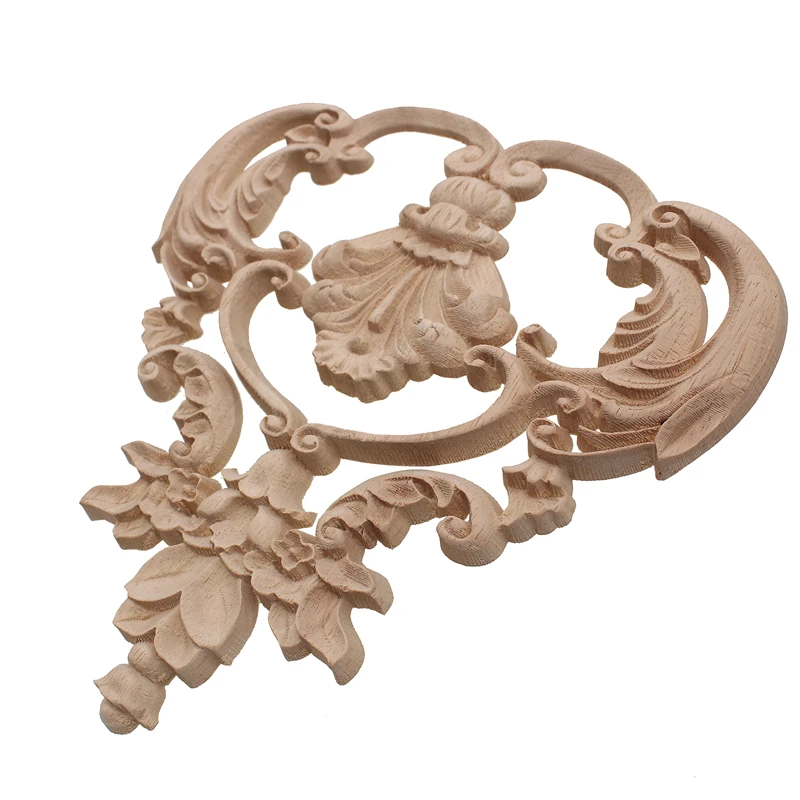 VZLX Vintage Unpainted Wood Carved Corner Onlay Applique Frame For Home Furniture Wall Cabinet Door Crafts Home Decor Decoration