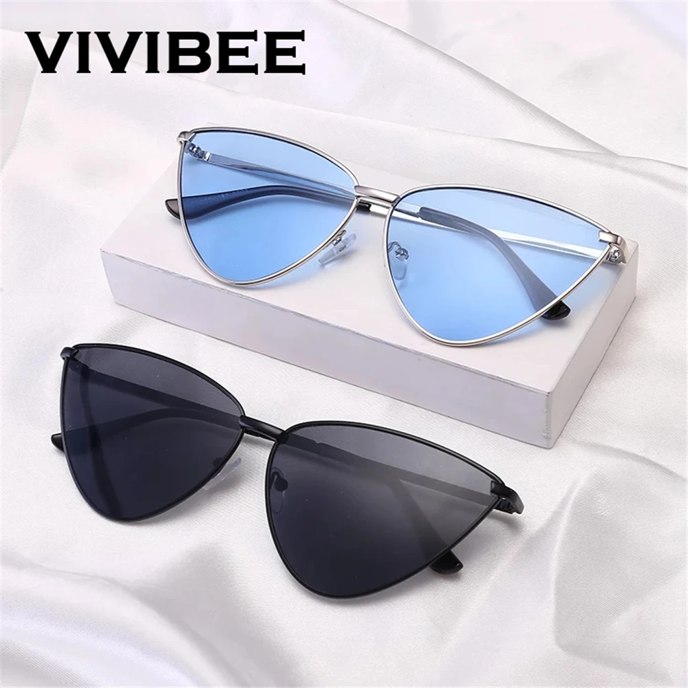 

VIVIBEE Retro Ocean Color Cat Eye Triangle Sunglasses for Women New 2025 Trend Colorful Vintage Sun Glasses Female Sbades