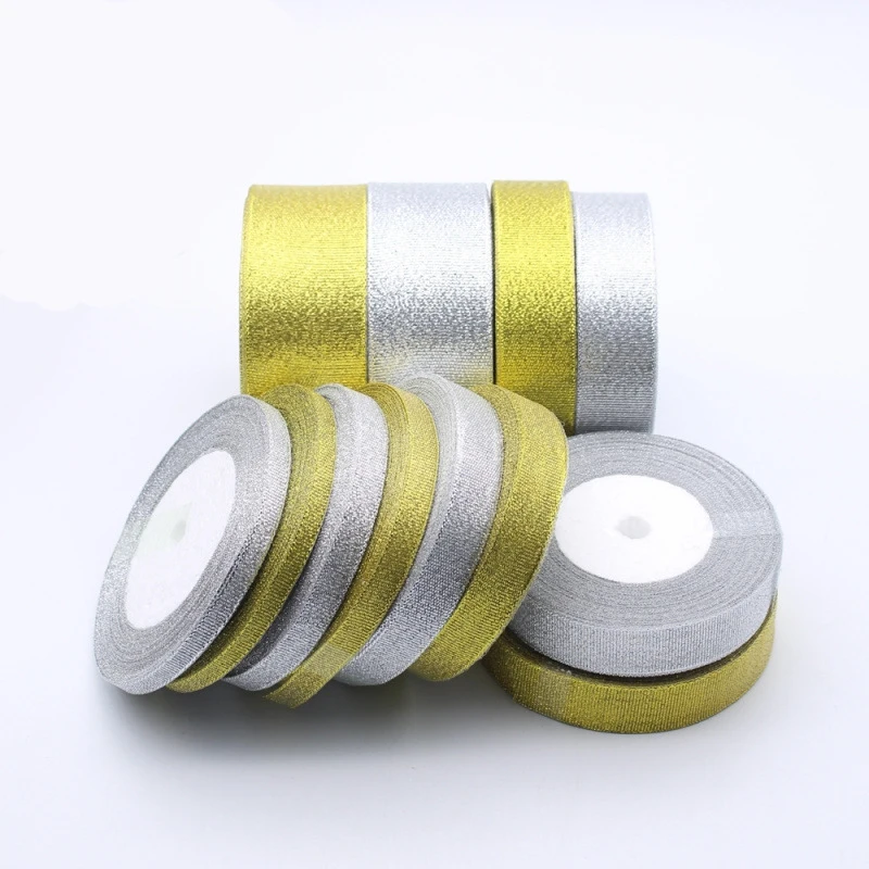 

25Yards Gold and silver Satin Ribbon grosgrain ribbons DIY Bow Craft Decor for Gift Wrap Wedding Party Decor Scrapbooking Supply