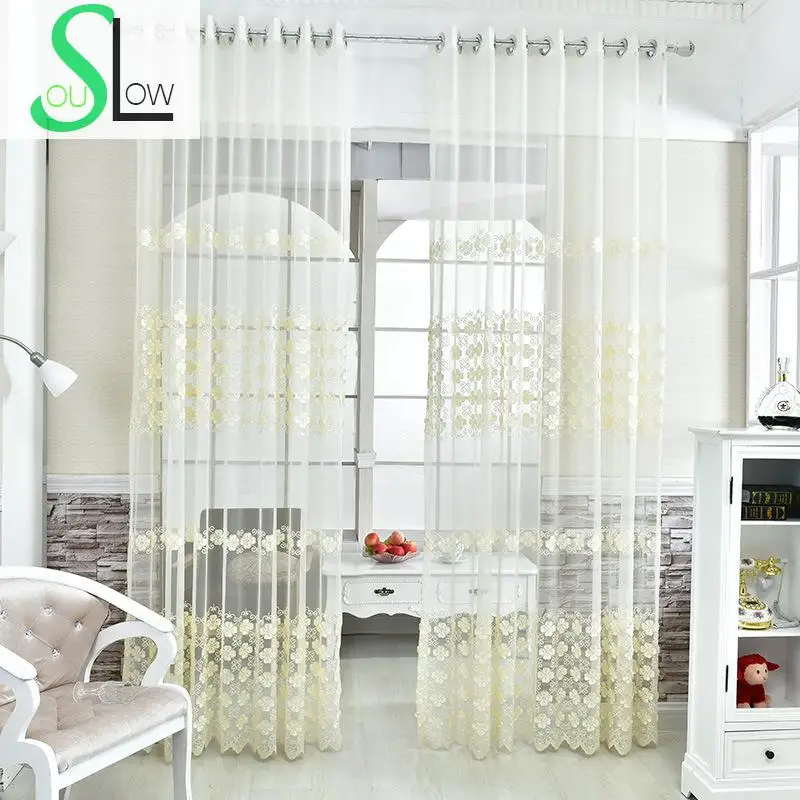 

Cream Embroidery Yarn Mesh Curtain Floral Embroidered French Window Curtains Cortinas For Living Room Tulle Voile Bedroom