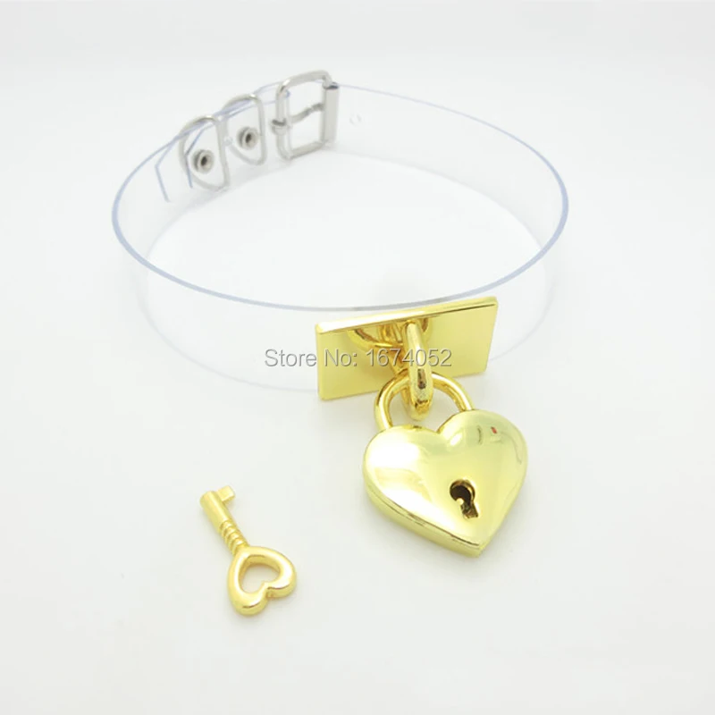 

Luxury 100% Handcrafted Sexy Punk Rock Emo Gothic Clear Collar Gold Heart Lockable Locket Choker Necklace