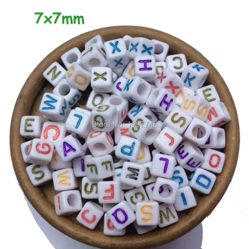 Hot Cubic Colorful Alphabet Letter Beads with Big Hole 1900pcs 7mm A-Z Acrylic Square Spacers For DIY Bracelet Jewelry Accessory