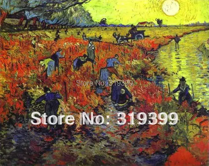 

100% handmade Vincent Van Gogh Oil Painting on linen canva,Red vineyards,100%handmade,Free Shipping,Museum quality