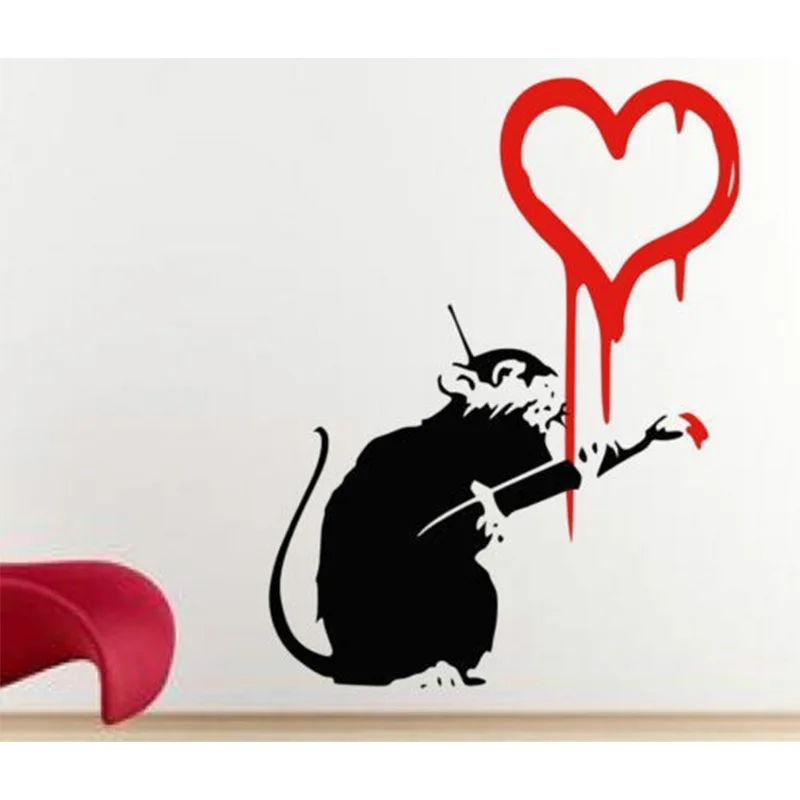 Banksy Graffiti Love Rat Wall Decal - Wall Stickers Home Decor - Banks Mouse Graffiti Wall Art Decoration