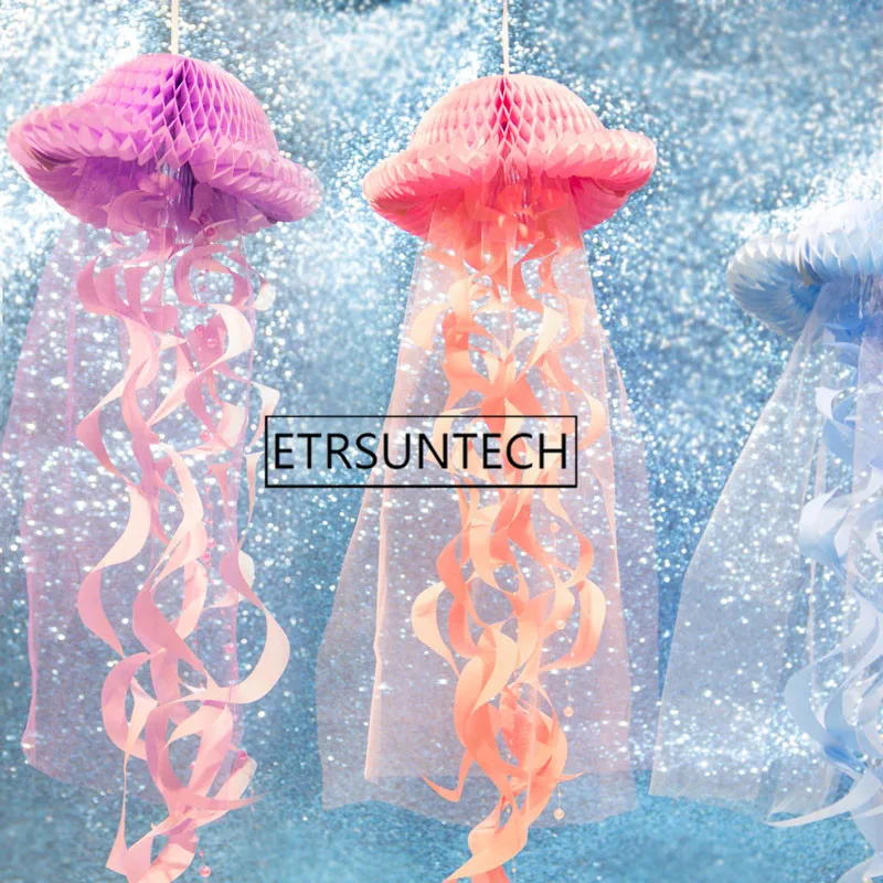 100pcs Hanging Jellyfish Party Decoration Honeycomb Craft Pastel Mermaid Party Decor Under the Sea Kids Birthday Party Supplies