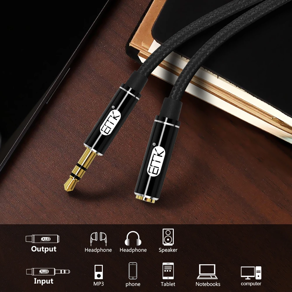 EMK 3.5mm Jack male to 3.5mm Female Aux Extension Cable Audio Cable Headphone Extension Cable Cord for Computer