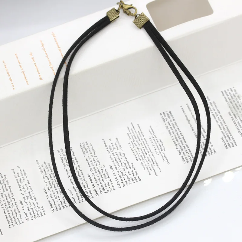 Simple Double Black Leather Rope no Pendant Choker Necklace for Women