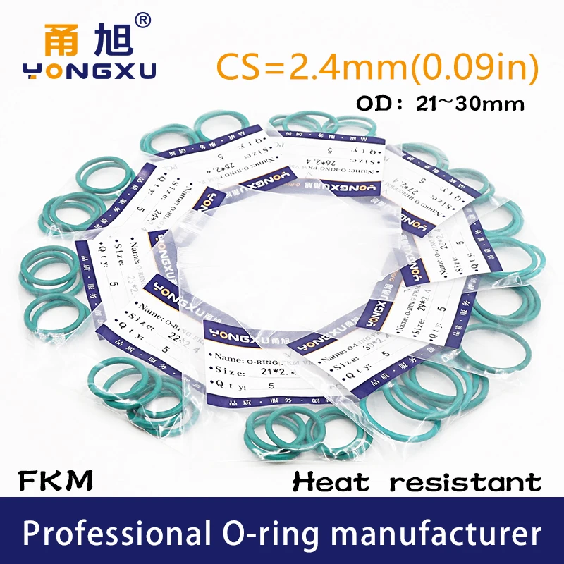 5PCS/lot Green FKM Fluorine Rubber O-rings Seals CS2.4mm OD21/22/23/24/25/26/27/28/29/30*2.4mm Rings Seal Gasket Rings Washer