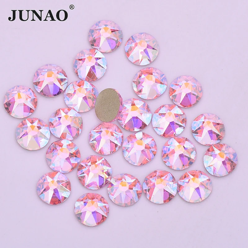 Junao 8 Grande + 8 Piccolo Facet SS20 Champagne Ab di Cristallo di Vetro Unghie Artistiche Decorazioni di Strass Pietre Flatback Rotondo di Strass