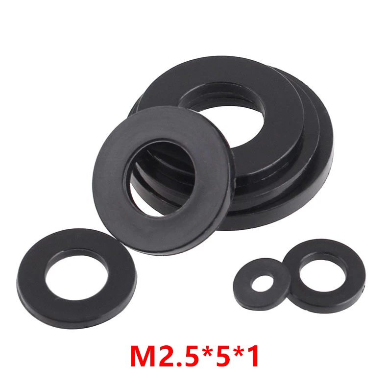 

1000pcs M2.5*5*1 Black Nylon Flat Washer DIN125 M2.5 Plastic Plated Seals Washer Ring Gasket Spacer