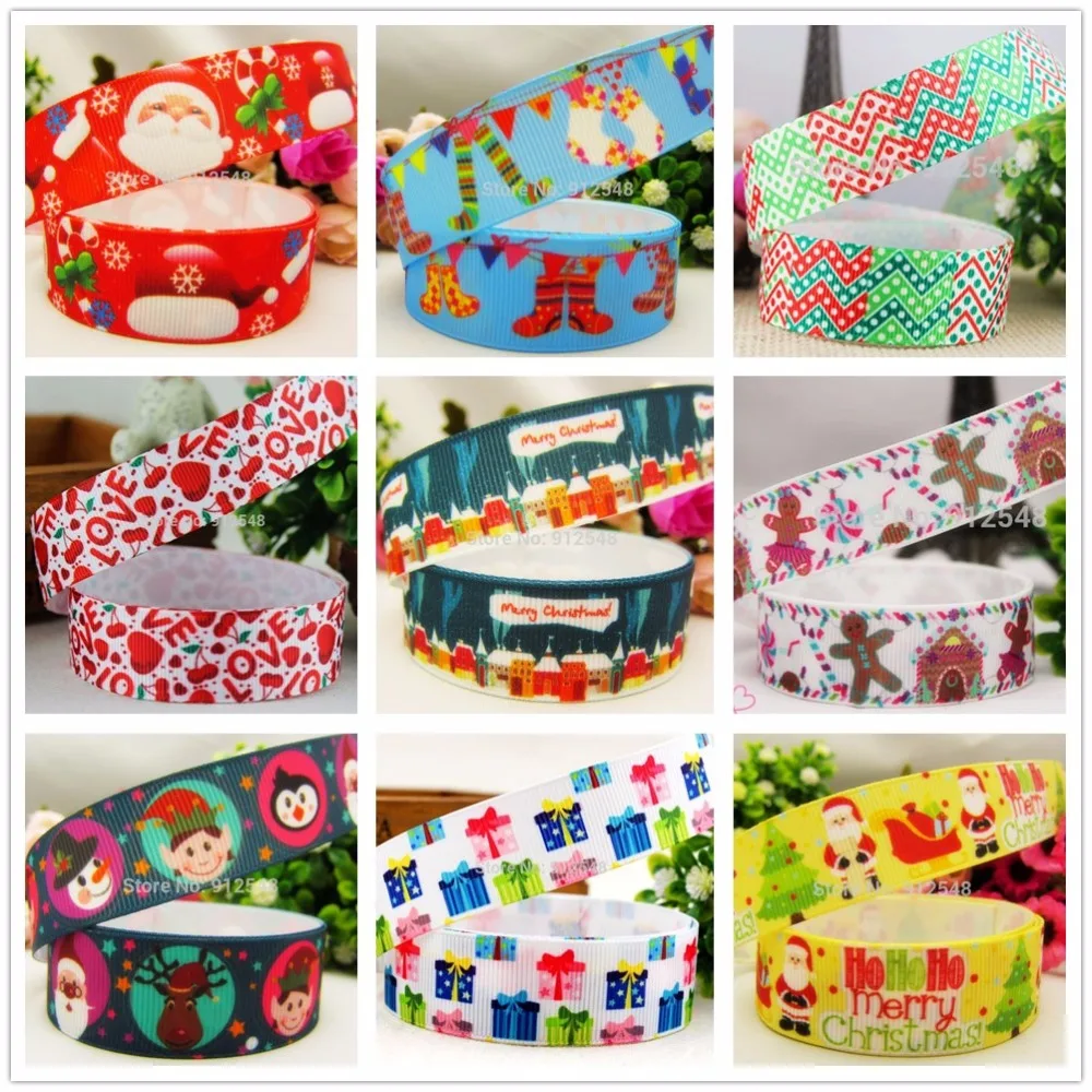 YJHSMY 1493165, 9Style 5yard/lot 22/25mm Christmas Series Printed grosgrain ribbon, DIY handmade,headwear accessories, wedding