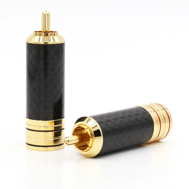 

4PCS Hifi audio Gold Plated Carbon fiber RCA Extension cable RCA Plug Locking soldering plug connectors