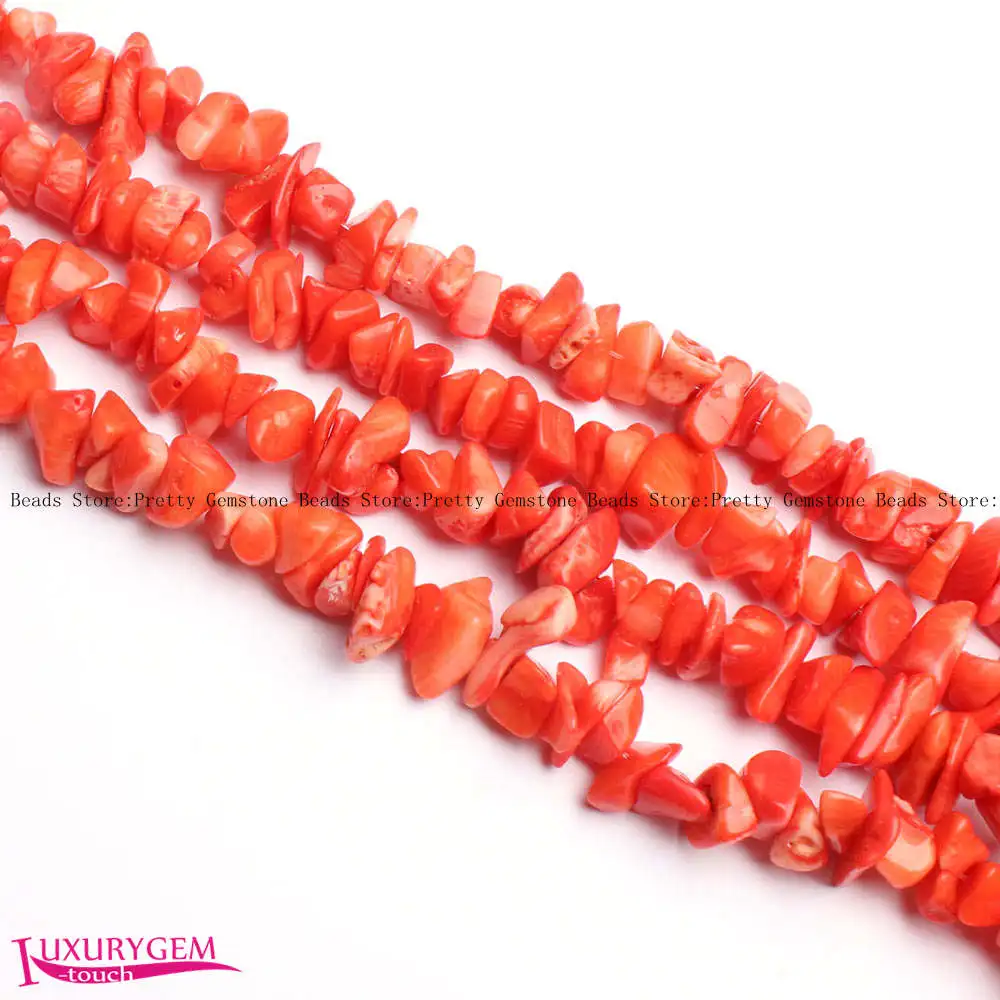 10-14mm Orange Color Natural Coral Stone Gravel Chip Shape Loose Beads Strand 34