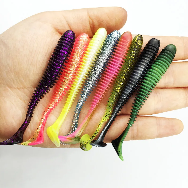 FANTU 2018 New T-Tail Soft Baits 2g/7.7cm Artificial Fishing Soft Baits Double Color Soft Plastic Lures Tools