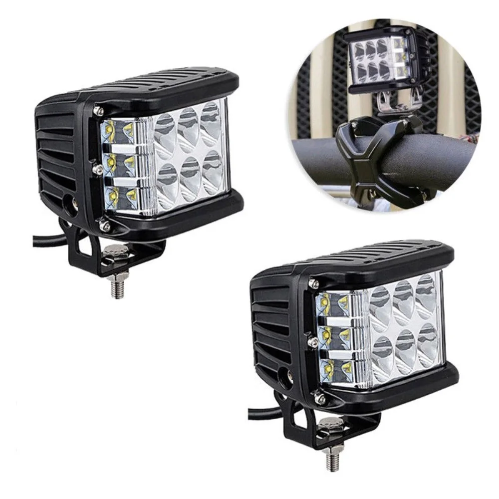 2X 4'' 45W Alloy Side Shooter LED Work Light Pods Combo Beam Driving Strobe Lamp White Amber For Trucks Tractor Jeep Cars Motor