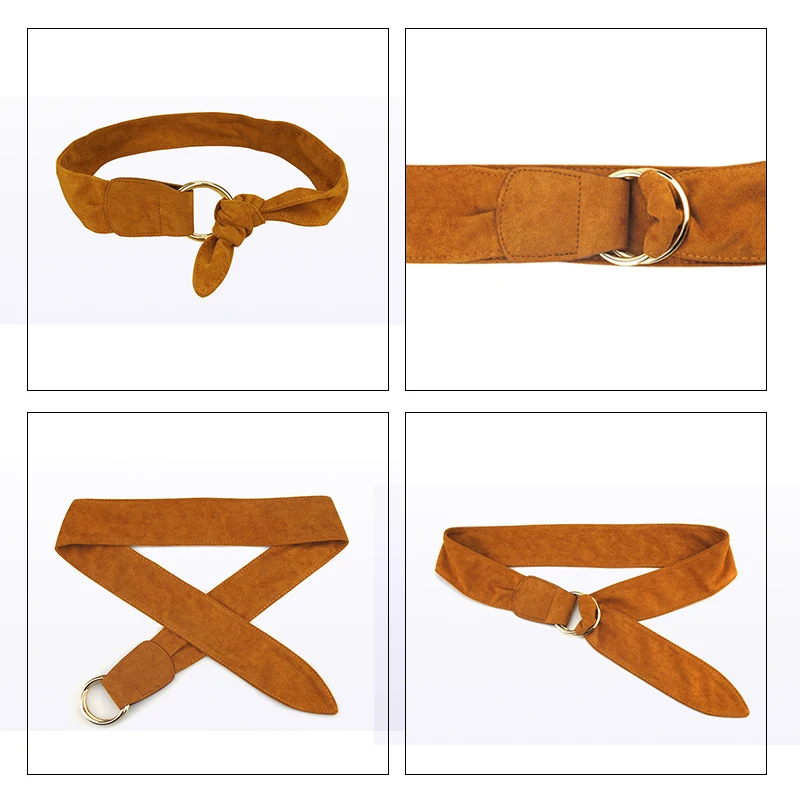 New Design Soft Suede Wide Belts for Women Waist Belt Golden Double Circle Buckle Lady Dress Belt Female Wedding Dress Waistband