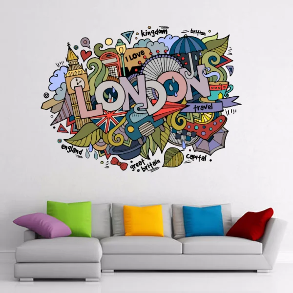 I Love London UK Britain Illustration Fashion Wedding Decor Vinyl Waterproof Wall Sticker Wallpaper Wall Decal Baby Rooms Decor