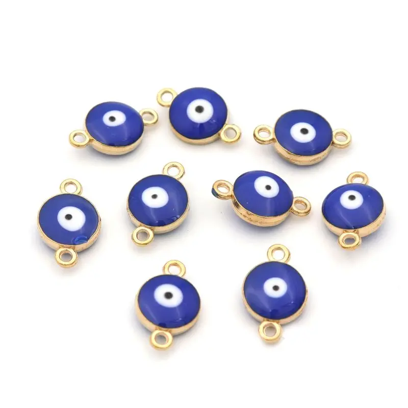 10/20 Zwei Löcher Emaille Stecker Evil Eye Charm Spacer Lose Metall Perlen Für Schmuck Machen Diy Armband Halskette Zubehör – Detail 4