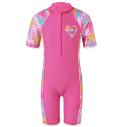 BAOHULU-Meninas Swimsuit Manga Curta, One Piece Swimwear, Rash Guard, Crianças Surf Suit, Baby Girl, Kids, UPF50, 1-11 Anos