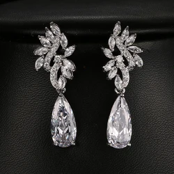 Emmaya Fashion AAA CZ Bridal Earring Water Drop Shape New Arrival Gorgeous Design Flower Decoration For Women