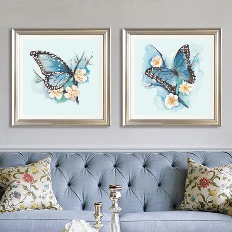 Needlework,DIY cross stitch, set for full embroidery kit,blue butterfly plum flower printed pattern cross stitch wedding gift