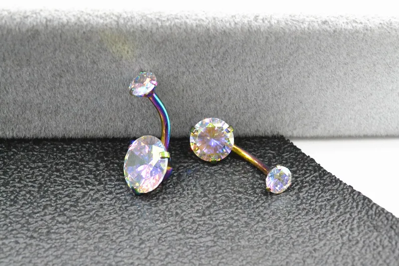 50PCS Surgical Steel Double CZ Navel Belly Ring Button Bar Internally Threaded Navel Rings Body Piercing Jewelry Rainbow Shine