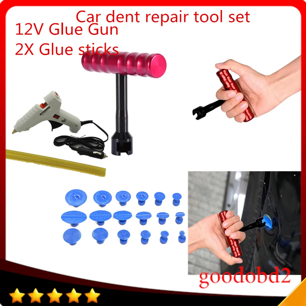 Car Tool T bar dent Paintless Hail Repair Tool set Dent Lifter Removal Tool 18x Puller Tabs with 12V Glue gun for Car dents