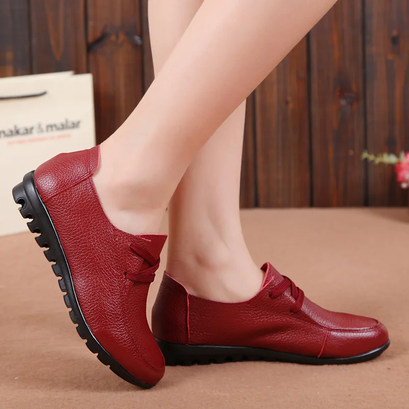 Women Flats Genuine Leather Shoes Female Slip on Loafers Anti Slip Moccasins Casual Zapatillas Mujer 2023 Plus Size