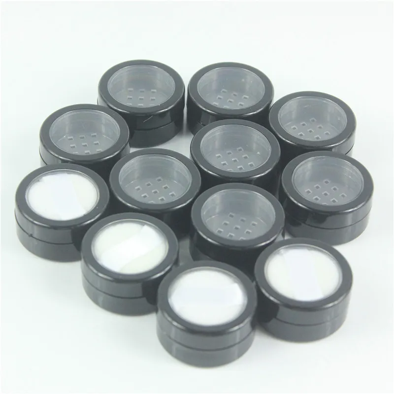 100pcs/lot 5g Black Powder Container Sifter Promotion Cosmetic Makeup Jar Container Nail Glitter Powder Case Cosmetic Packing