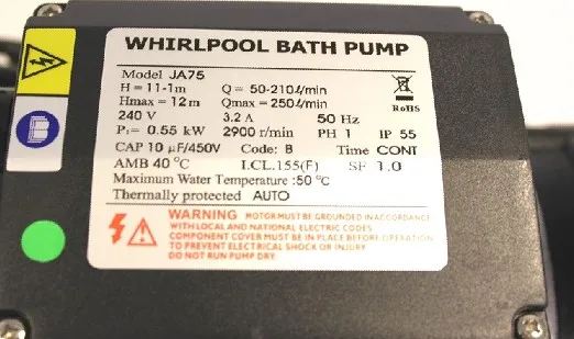 JA75 Circulation Pump Hot Tub Spa Tubs Whirlpool Bath LX 75  whirlpool Circulation Hot Tub Pump