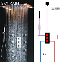 SKY RAIN Bathroom New Design 4 Function Square Knobs Brass Thermostatic Valve Polished Shower Mixer Diverter