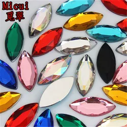 Micui 50PCS 9*20 millimetri di Colore Della Miscela Horse Eye Acrilico Rhinestones della Parte Posteriore Piana Pietre Di Cristallo Non Da Cucire per il abbigliamento Craft Scrapbook MC185