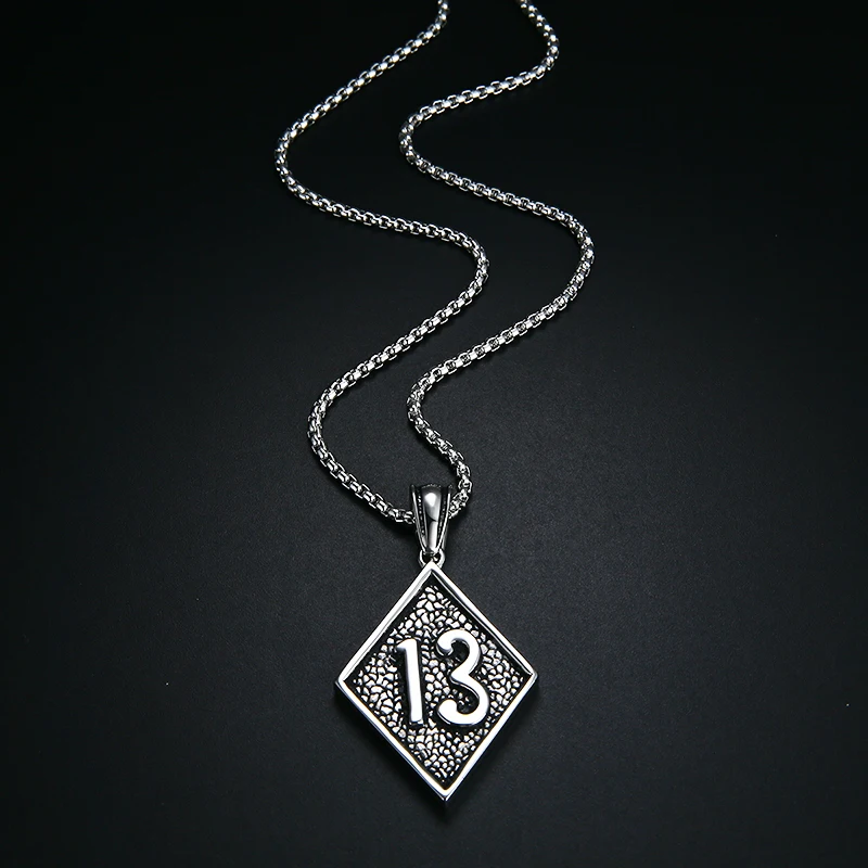 Valily Men\'s Gold Color Vintage Lucky Number 13 Pendant Necklace Stainless Steel Punk 13 Tag Chain Necklaces Jewelry