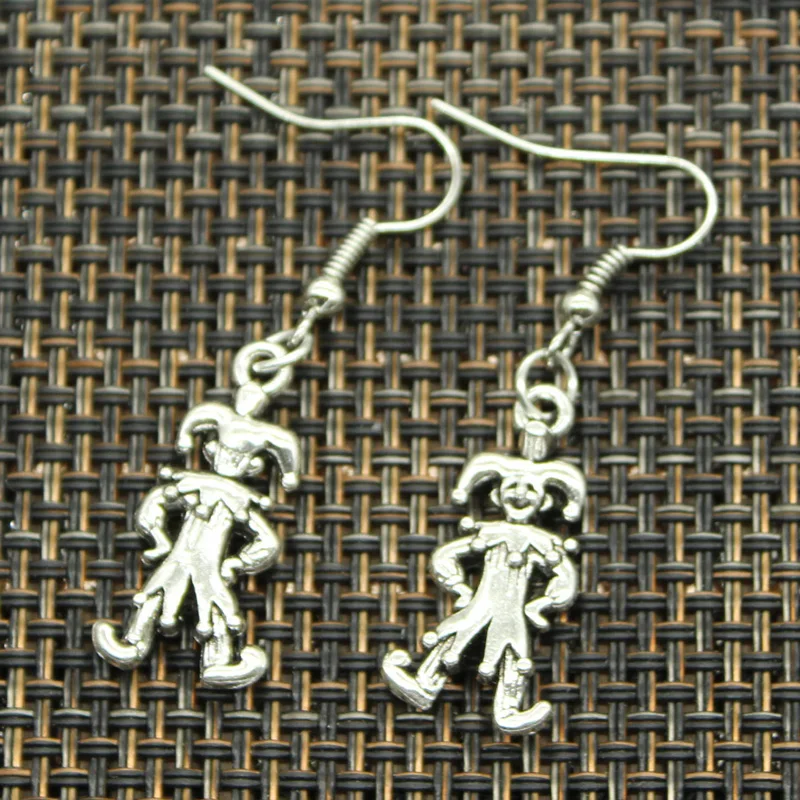 Antique Silver Color Color Clown Joker Jester Charm Drop Earring, Dangle Earrings For Womens