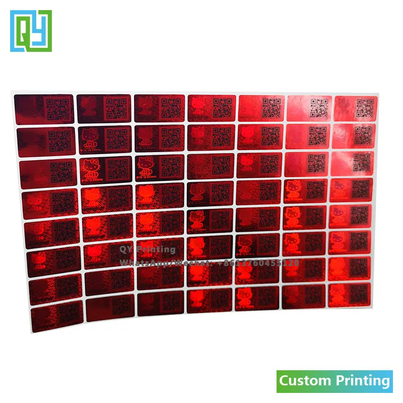 10000pcs 22x12mm Custom Printed Secure Genuine Hologram Sticker Red Laser Foil 3D Holorhraphic QR Code Labels Warranty VOID Seal