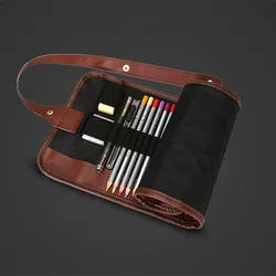 36/48/72 Holes Penalty Pencil Case School Canvas Roll Pouch Makeup Comestic Brown Brush Pen Storage Pecncil Box Estuches School