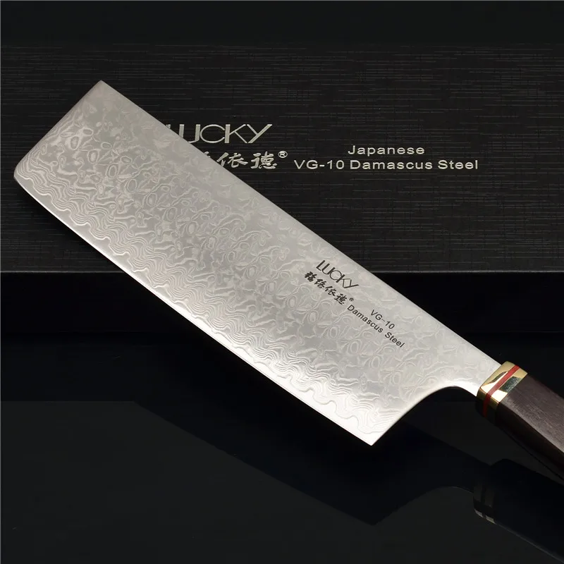 Japanese VG10 Damascus Steel Cleaver Cutter Slicing Japan Nakiri Knife Carbon With Wood Handle