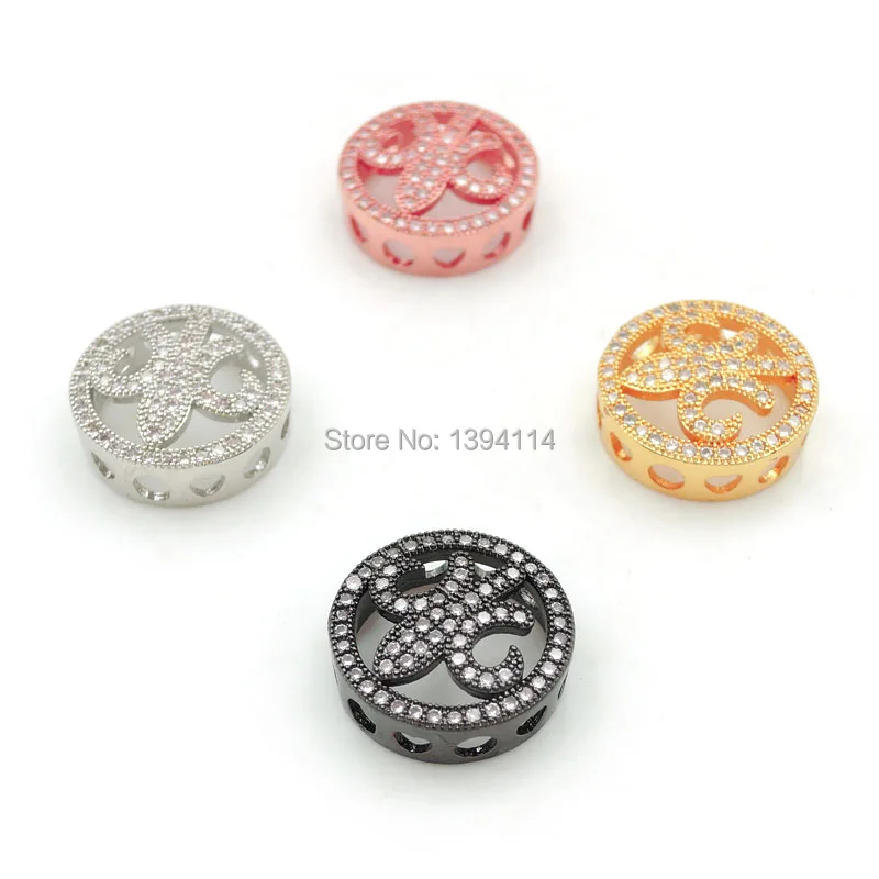 15*15*5mm Micro Pave Clear CZ Round Of Trident Flat Beads Fit For Making DIY Bracelets Or Necklaces Jewelry