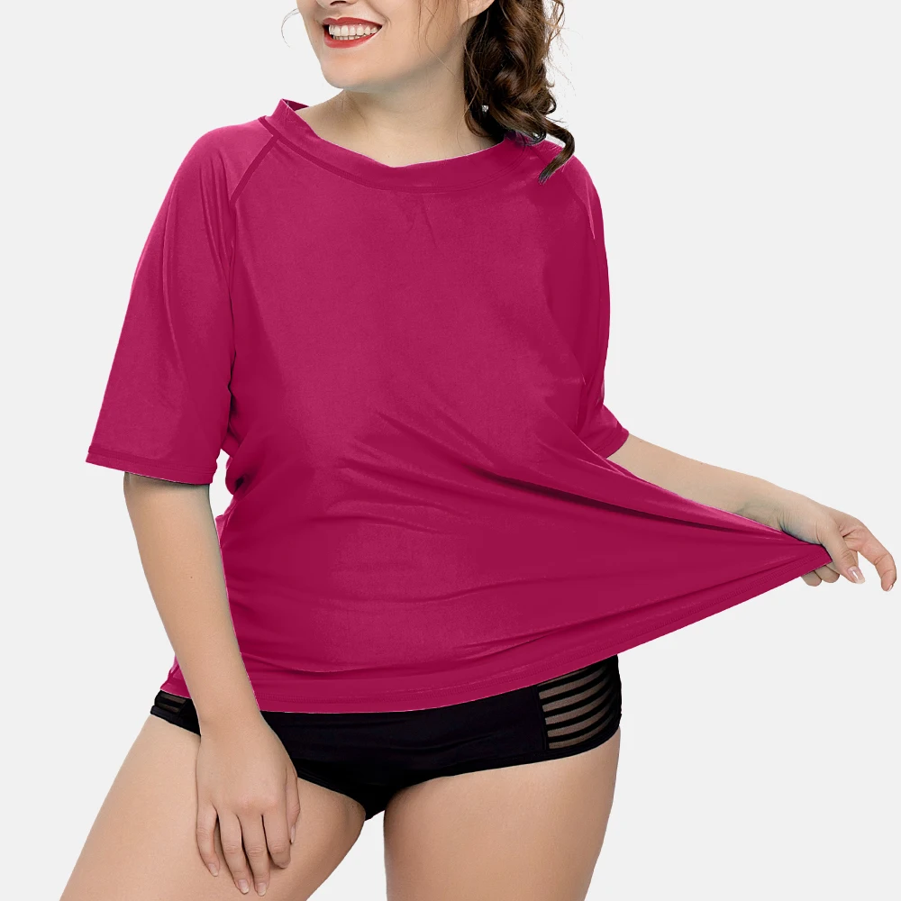 Attracko Rashguard strój kąpielowy damskie koszule z krótkim rękawem UPF 50 + stroje kąpielowe damskie Plus Size ochrona przed promieniowaniem UV