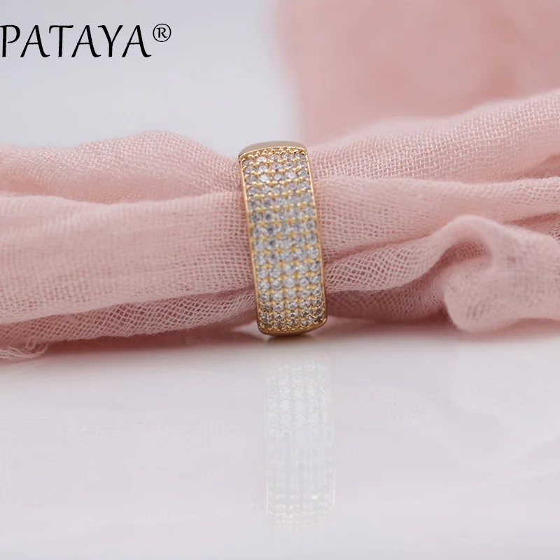 PATAYA New Arrivals 5 Row Lines White Natural Zirconia Fashion Wedding Engagement Rings For Women 585 Rose Gold Color Jewelry