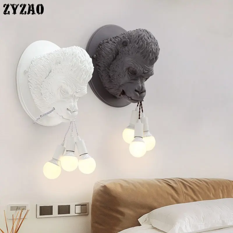 Nordic Resin Gorilla Wall Lamp Bedroom Bedside Lamp E27 Led Modern Simple Industrial Wall Light Fixtures for Home Decor Led Lamp